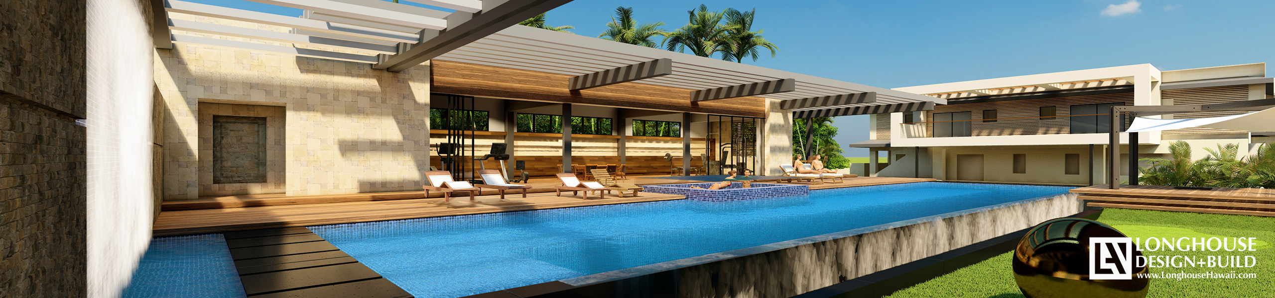 Kahala Modern Residence Hawaii Architects Jeff Long Oahu Hawaii Honolulu Luxury Home builder design Build Interior CAD Rendering